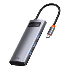 Переходник BASEUS Metal Gleam Series 5-in-1, Разветвитель, Type-C - USB3.0  PD  4K HD, серый