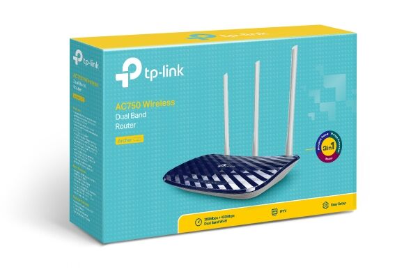 ARCHER C20(ISP) Маршрутизатор TP-Link AC750 Wireless Dual Band Router, 433 at 5 GHz 300 Mbps at 2.4 GHz, 802.11ac/a/b/g/n, 1 port WAN 10/100 Mbps  4 - 2