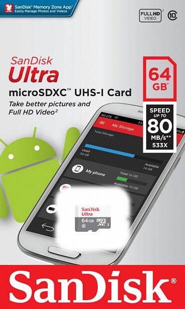 Карта памяти/Флешка SanDisk Ultra microSD 64GB Class 10 без адаптера : отзывы и обзоры 