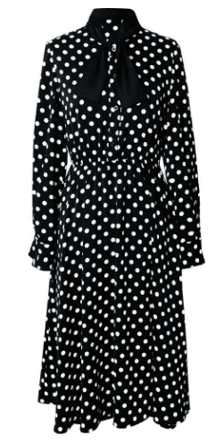 Платье Lusy Lantern V-Neck Elastic Waist Point Flower Sleeve Dress (Black/Черный) - 1