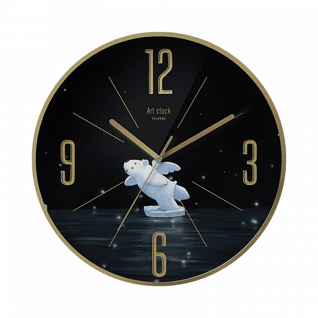 Yuihome Decor Series Art Wall Clock Bear On Ice (Black) - 1