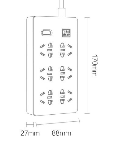 Размеры удлинителя Xiaomi Aigo TC0601 Power Strip Размеры удлинителя Xiaomi Aigo TC0601 Power Strip