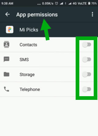 Блокировка приложения Действия для блокировки приложения Mi Picks