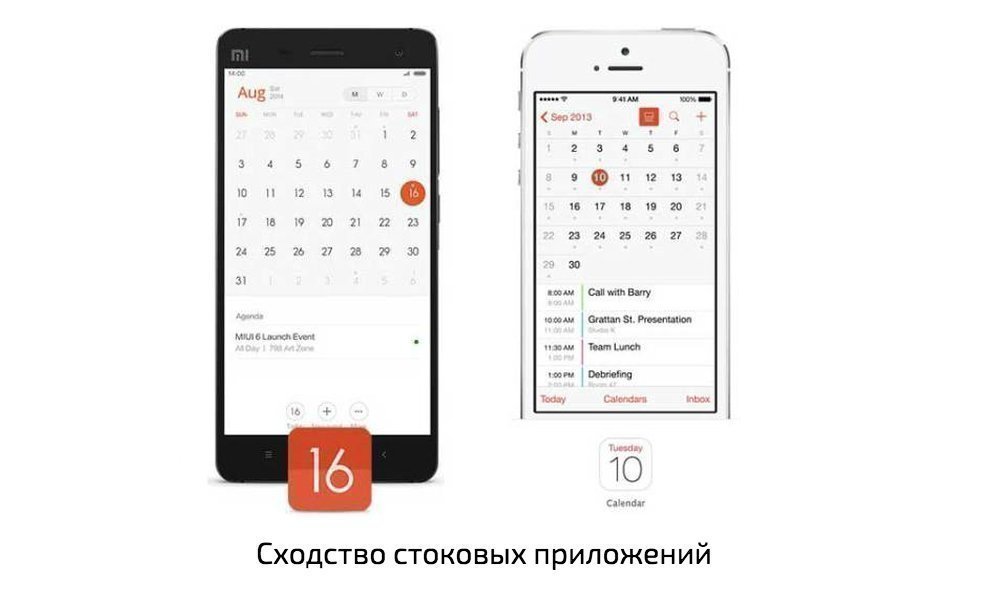Сходство штатных приложений MIUI и iOS Сходство штатных приложений MIUI и iOS