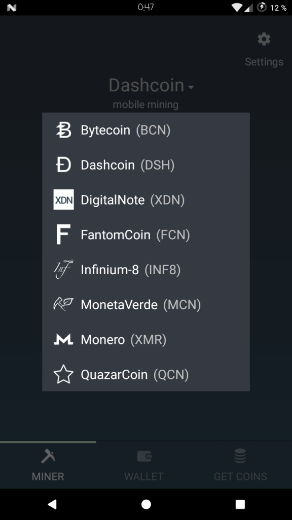 Скриншот MinerGate Mobile Miner Скриншот MinerGate Mobile Miner