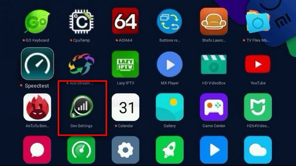 Меню StartSettings при установке на Xiaomi Mi TV Приложение StartSettings, установленное на телевизор Ксиаоми Ми ТВ
