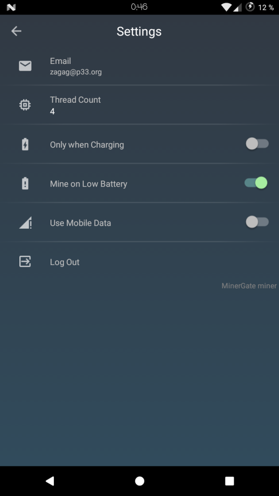 Скриншот MinerGate Mobile Miner Скриншот MinerGate Mobile Miner